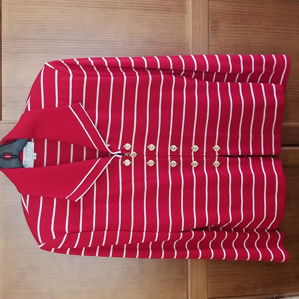 St. John knit striped zip up long sleeve cardigan size 10